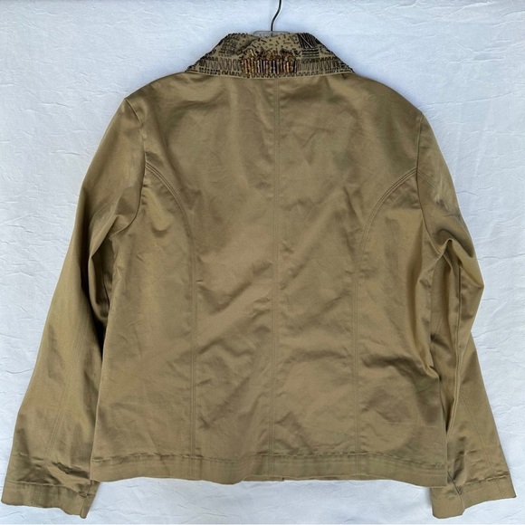 Chico's Astrine Khaki Tan Beaded Stretch Blazer Jacket. - Picture 2 of 8